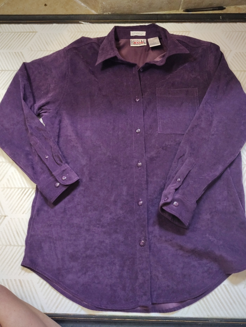 Bill Blass Jeans Purple Faux Suede Button-Up Shirt Medium 90s Jewel Tone
